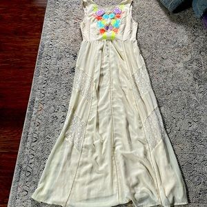 Anthropologie “Champagne and Strawberry” Lace Floral Stitch Dress